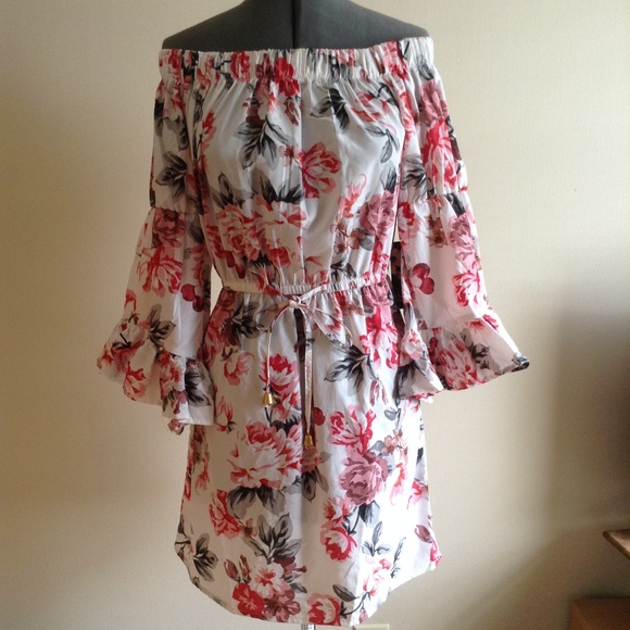 Hint of Blush  Off The Shoulder Angel Sleeve Dress - Picture 2 of 8